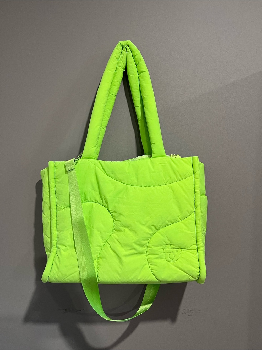Neon Green Quilted Tote Bag for Women